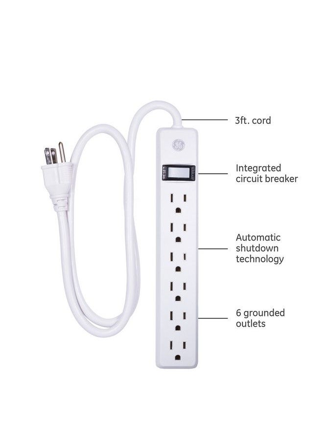 GE Ge 6Outlet Surge Protector 2 Pack 3 Ft Extension Cord Power Strip 450 Joules On Off Switch Integrated Circuit Breaker Heavy Duty Warranty Ul Listed White 14709  - Image 3