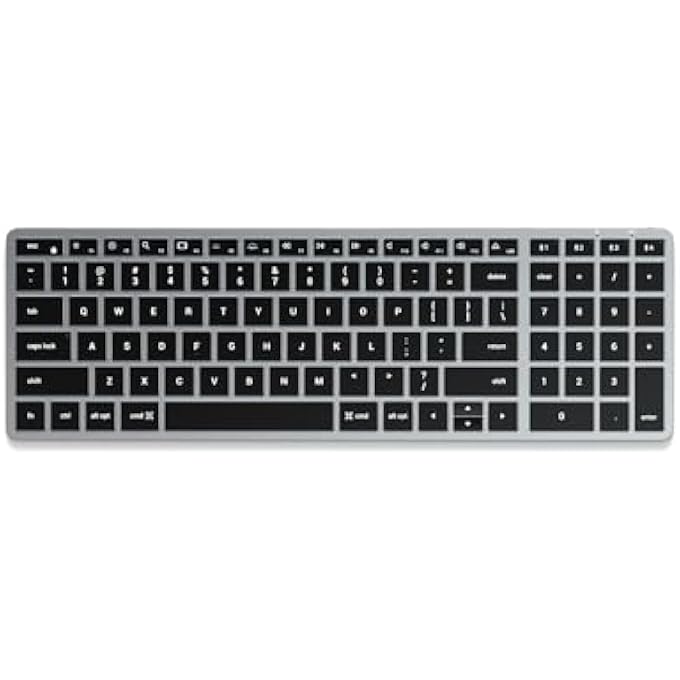 rayihni SLIM X2 BLUETOOTH WIRELESS KEYBOARD, US QWERTY LAYOUT, BACKLIT NUMERIC KEYPAD, MULTI-DEVICE – FOR MACBOOK AIR & PRO M5 M4, MAC MINI, IPAD AIR & PRO, IMAC AND MORE – SPACE GREY - Image 1