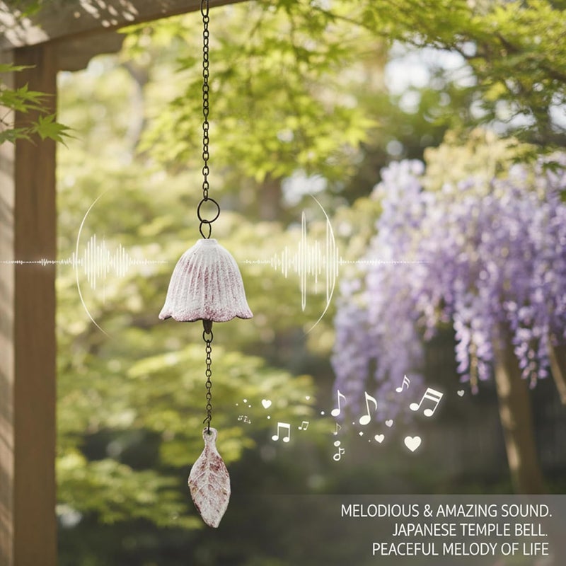 Japanese Wind Chime, Cast Iron Leaf Wind Bell for Outdoor & Indoor, Small Chimes with Soothing Sound for Garden, Patio, Balcony DecorJapanese Chime - Image 2