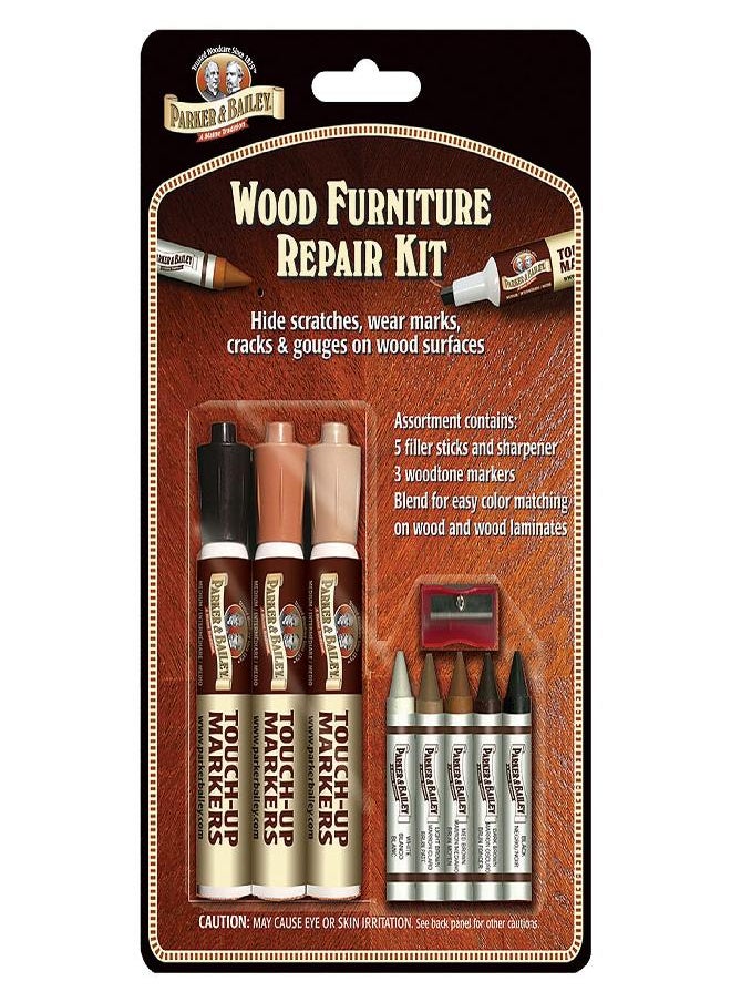 Parker & Bailey Parker & Bailey Wood Repair Kit - Furniture Markers Touch Up Furniture Scratch Repair Markers Wood Floor Scratch Remover Wood Marker Wood Stain Marker for Wood Furniture Wood Pens for Scratches  - Image 1