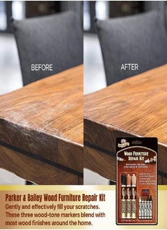 Parker & Bailey Parker & Bailey Wood Repair Kit - Furniture Markers Touch Up Furniture Scratch Repair Markers Wood Floor Scratch Remover Wood Marker Wood Stain Marker for Wood Furniture Wood Pens for Scratches  - Image 3