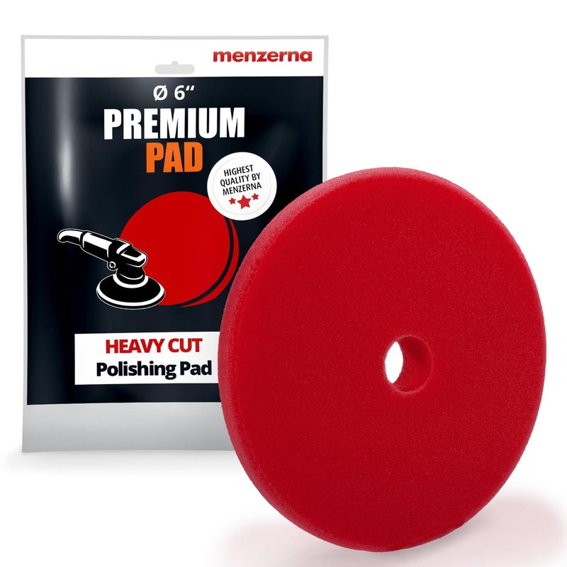 menzerna 6 Inch Polishing Pad Heavy Cut for Scratch Repair I Body Repair and Detailing Pads with Safety Edge & Velcro Attachment I Washable & Long Lasting I Thin Pad with Hole for Anti Heat Build-Up - Image 1