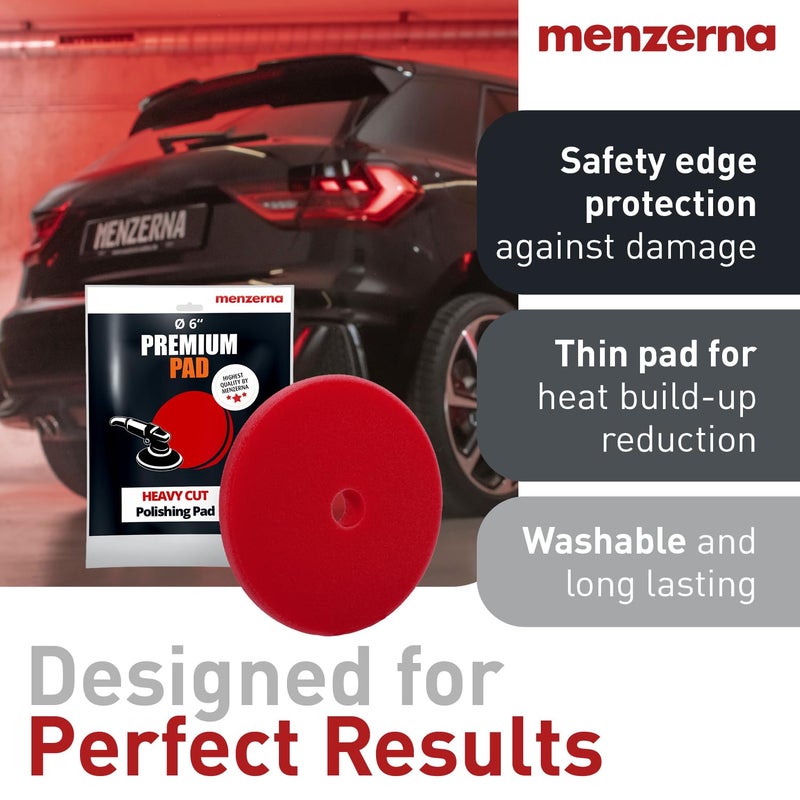 menzerna 6 Inch Polishing Pad Heavy Cut for Scratch Repair I Body Repair and Detailing Pads with Safety Edge & Velcro Attachment I Washable & Long Lasting I Thin Pad with Hole for Anti Heat Build-Up - Image 2