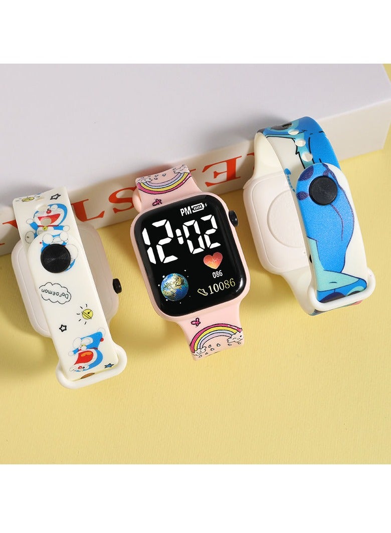 Free Air 4 Pcs Kids' Cartoon Anime Printed Square Water Resistant Silicone Digital Watch  - Image 4