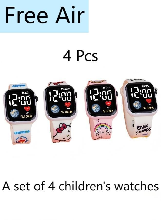 Free Air 4 Pcs Kids' Cartoon Anime Printed Square Water Resistant Silicone Digital Watch  - Image 2