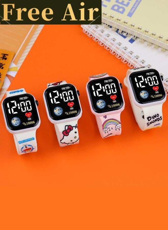 Free Air 4 Pcs Kids' Cartoon Anime Printed Square Water Resistant Silicone Digital Watch  - Image 1