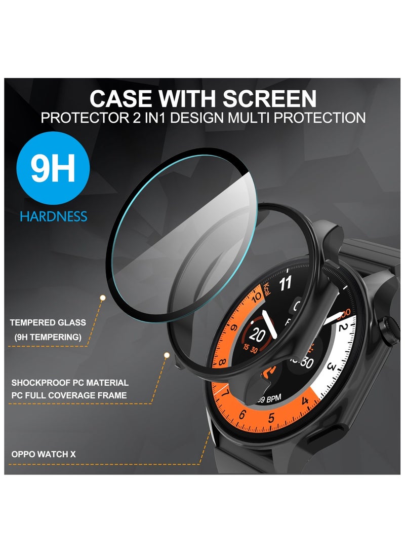 Case Compatible with Oneplus Watch 2/OPPO Watch X Smartwatch PC + Tempered Film Anti-Fall Anti-Scratch Watch Protective Case (Black) - Image 5