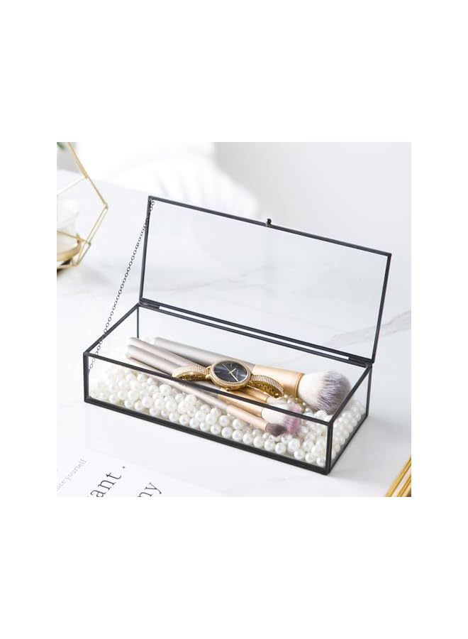 The Bros Glass Jewelry Box, Vintage Rectangle Black Keepsake Box Organizer Box Vanity Lidded Box Home Decor Accent Decorative Box for Storage Trinket Rings Bracelet - Image 3