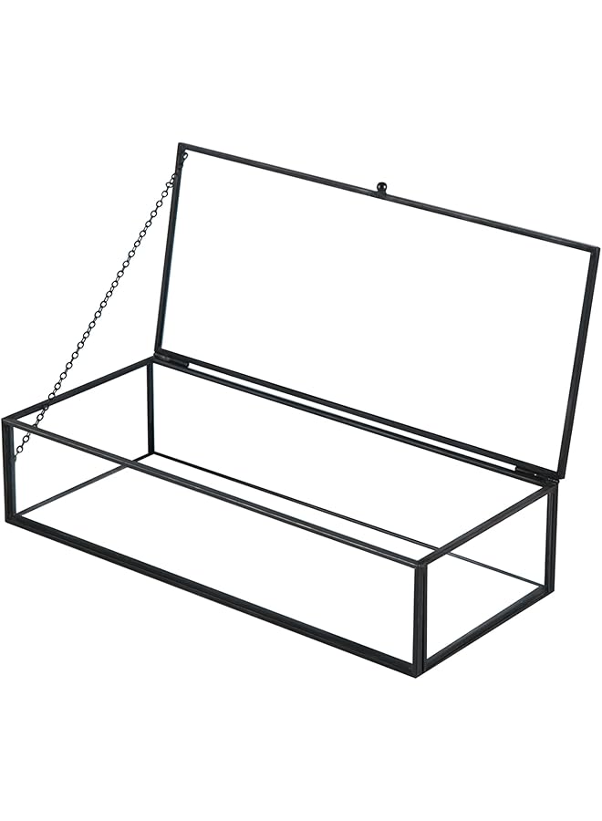 The Bros Glass Jewelry Box, Vintage Rectangle Black Keepsake Box Organizer Box Vanity Lidded Box Home Decor Accent Decorative Box for Storage Trinket Rings Bracelet - Image 1