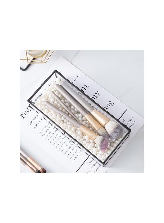 The Bros Glass Jewelry Box, Vintage Rectangle Black Keepsake Box Organizer Box Vanity Lidded Box Home Decor Accent Decorative Box for Storage Trinket Rings Bracelet - Image 4