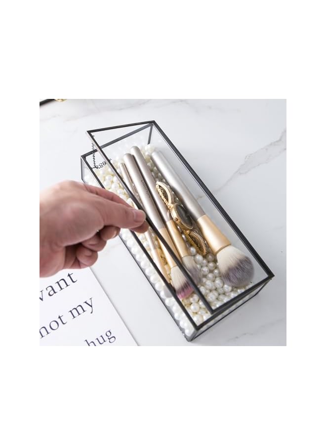 The Bros Glass Jewelry Box, Vintage Rectangle Black Keepsake Box Organizer Box Vanity Lidded Box Home Decor Accent Decorative Box for Storage Trinket Rings Bracelet - Image 5