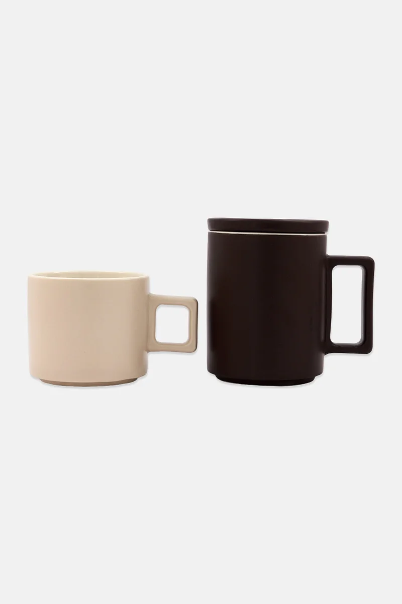 Muy Mucho 2 Pcs Stackable Cups With Lid, Ivory