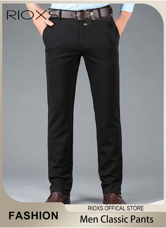 RIOXS Men's Classic Fit Pants, Trendy Straight Leg Pants, Casual Business Trousers with Pockets, Comfortable Stylish Solid Trousers, Suitable for Leisure and Outdoor Activities  - Image 1