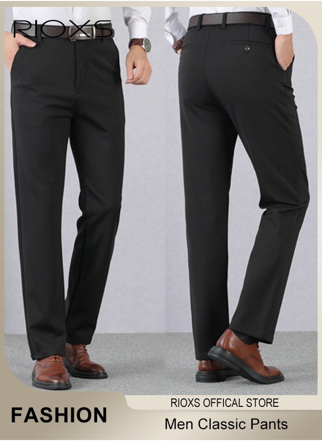 RIOXS Men's Classic Fit Pants, Trendy Straight Leg Pants, Casual Business Trousers with Pockets, Comfortable Stylish Solid Trousers, Suitable for Leisure and Outdoor Activities  - Image 2