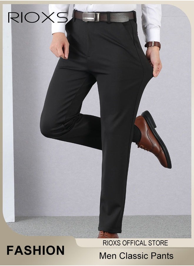 RIOXS Men's Classic Fit Pants, Trendy Straight Leg Pants, Casual Business Trousers with Pockets, Comfortable Stylish Solid Trousers, Suitable for Leisure and Outdoor Activities  - Image 3