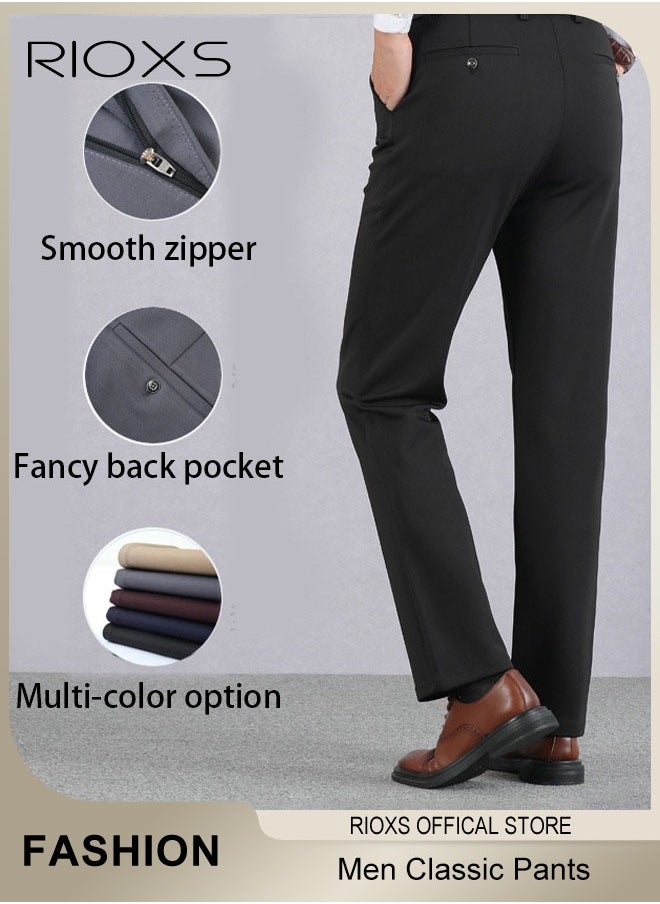 RIOXS Men's Classic Fit Pants, Trendy Straight Leg Pants, Casual Business Trousers with Pockets, Comfortable Stylish Solid Trousers, Suitable for Leisure and Outdoor Activities  - Image 4