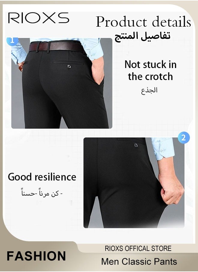 RIOXS Men's Classic Fit Pants, Trendy Straight Leg Pants, Casual Business Trousers with Pockets, Comfortable Stylish Solid Trousers, Suitable for Leisure and Outdoor Activities  - Image 5