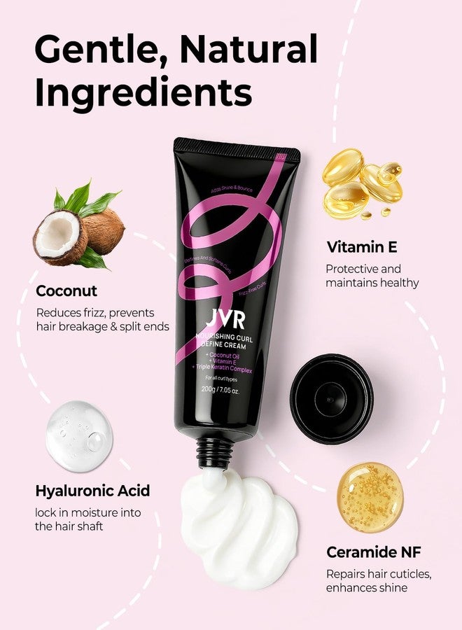 JVR Curl Cream for Curly Hair 2-in-1 Curl Defining Cream, Hydrating, Styling with Coconut Oil,Vitamin E, Anti Frizz-Heat Protectant for High-Definition Curls, Bounce & Shine For All Curly Types 7.05oz - Image 5