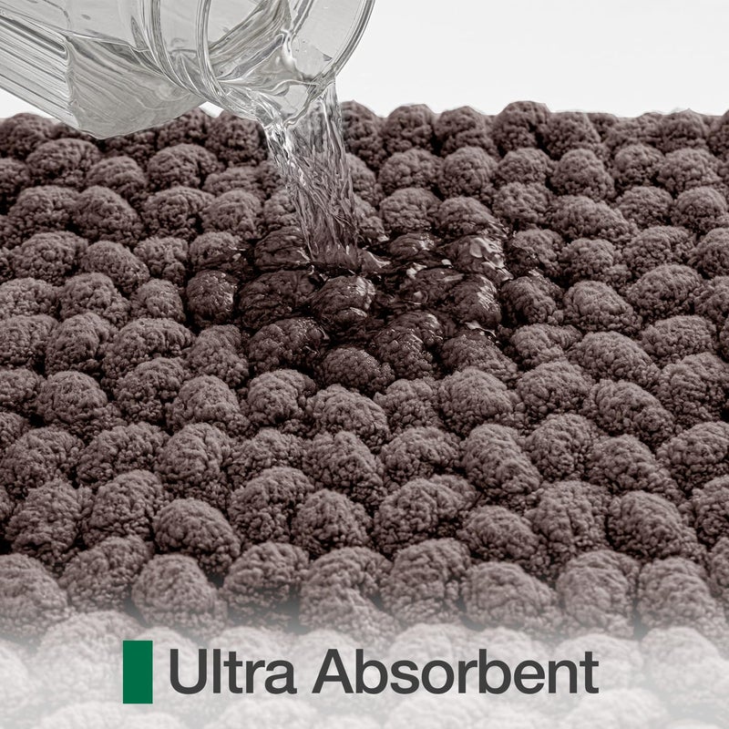 LUMI Luxury Bathroom Rug, Ultra Soft Quick Dry Bath Mat, Non-Slip Absorbent Thick Chenille Bath Rug, Cozy Braid Design Floor Mat for Bathtub, Sink, Laundry, Bedroom, Brown, 17"x30" - Image 4