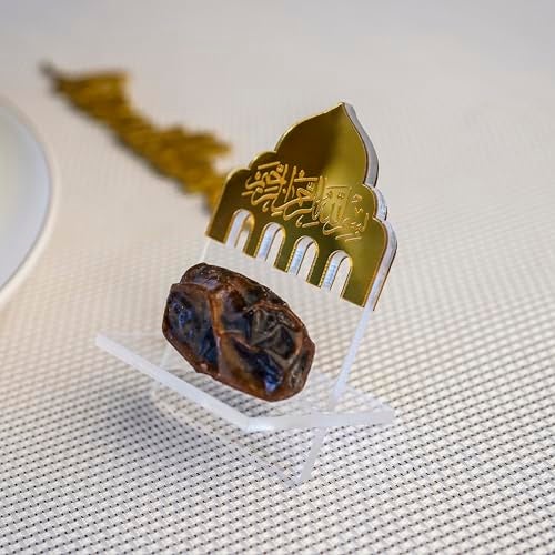 iwa concept Ramadan Date Holder Bismillah Islamic Calligraphy Iftar Party Ramadan Table Decoration Eid Mubarak Gift 6 Pcs Dome Design Gold - Image 1