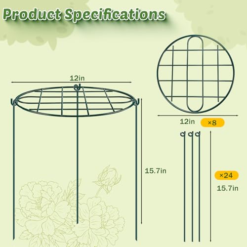 TTQ 8 Pack 12 x 157 inch Peony Cages and SupportsMetal Grow Through Plant Supports for Outdoor PlantsFlowers Support Rings TopHeavy Plant Brace Support Hoop for VegetablesRoseTomatoOrchids - Image 3