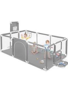 Generic Baby Playpen,Extra Large Baby Playard With Basketball Hoop and Breathable Mesh,Children Kids Play Fence for Indoors Outdoors, Grey  - Image 1