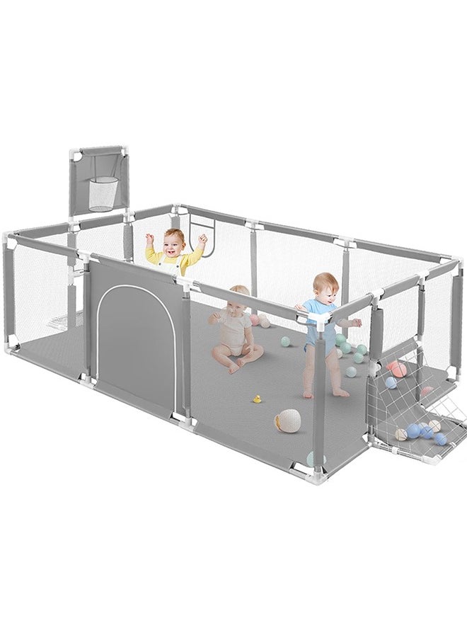 Generic Baby Playpen,Extra Large Baby Playard With Basketball Hoop and Breathable Mesh,Children Kids Play Fence for Indoors Outdoors, Grey  - Image 1