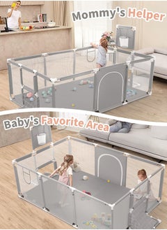 Generic Baby Playpen,Extra Large Baby Playard With Basketball Hoop and Breathable Mesh,Children Kids Play Fence for Indoors Outdoors, Grey  - Image 2