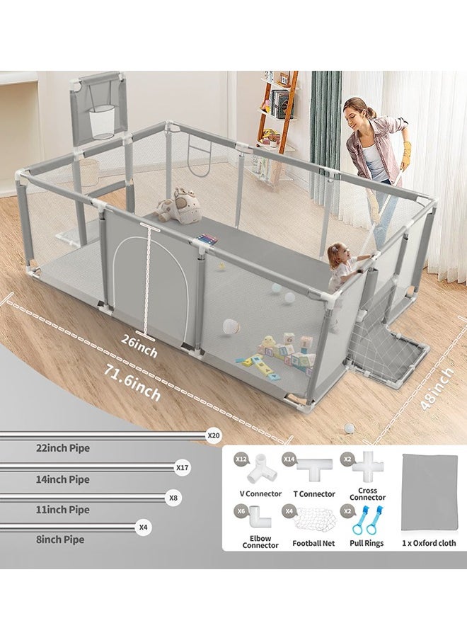 Generic Baby Playpen,Extra Large Baby Playard With Basketball Hoop and Breathable Mesh,Children Kids Play Fence for Indoors Outdoors, Grey  - Image 3