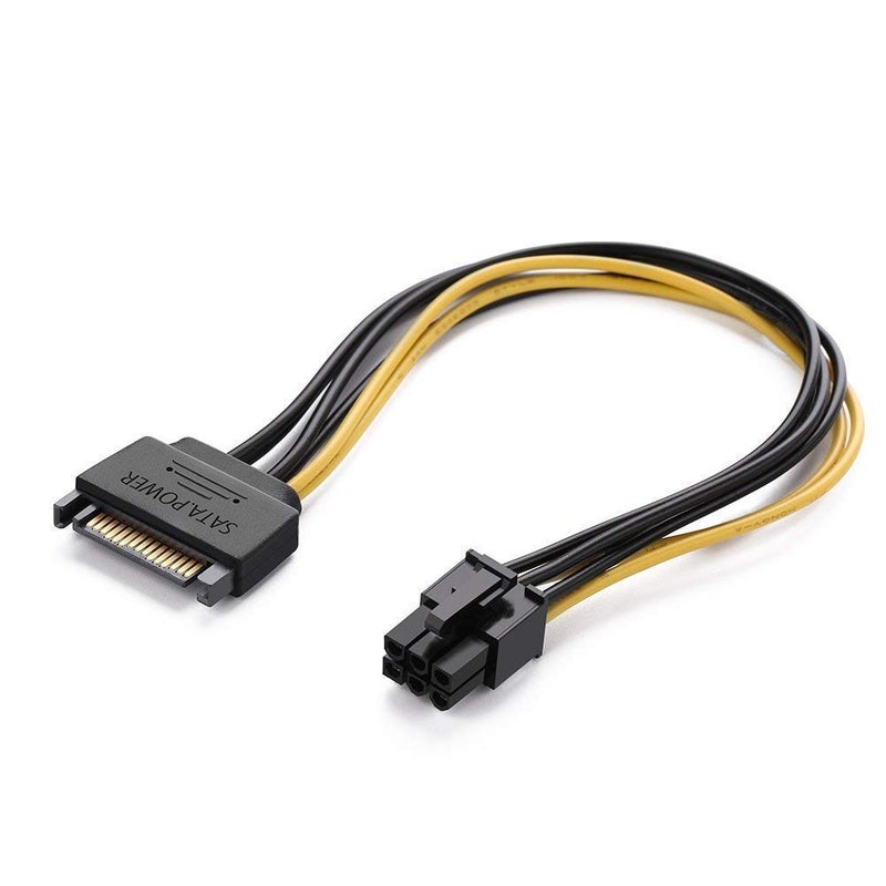 LipiWorld كابل طاقة بطاقة PCI Express 6-Pin إلى SATA 15 Pin (SATA 15 Pin إلى ATX 6 Pin Pack-1) - أسود، أصفر - Image 1