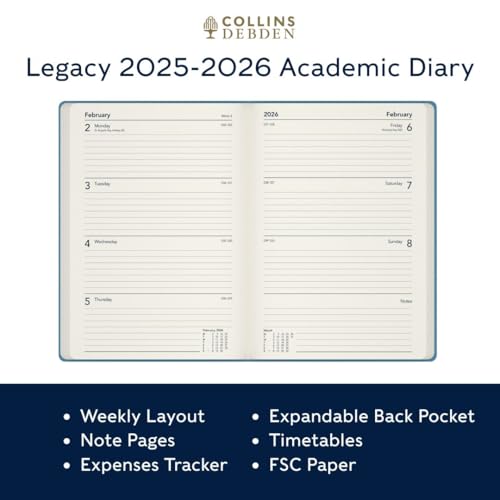 Collins 'Legacy' 14 Month Mid/Academic Year Planner, July 2025-August 2026 Week-to-View Diary, A6 Hard Cover, Pink - Image 4
