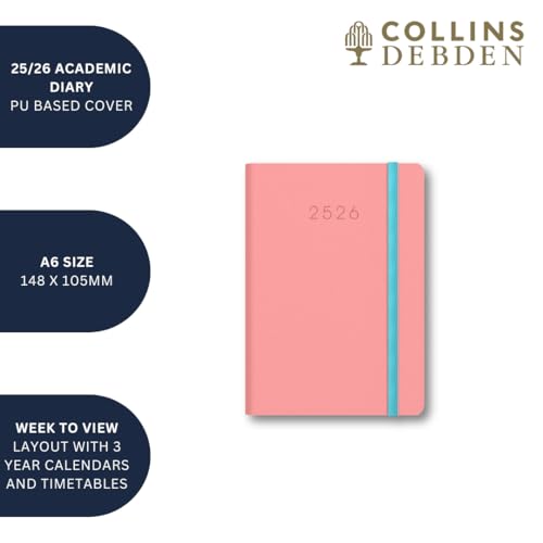 Collins 'Legacy' 14 Month Mid/Academic Year Planner, July 2025-August 2026 Week-to-View Diary, A6 Hard Cover, Pink - Image 3