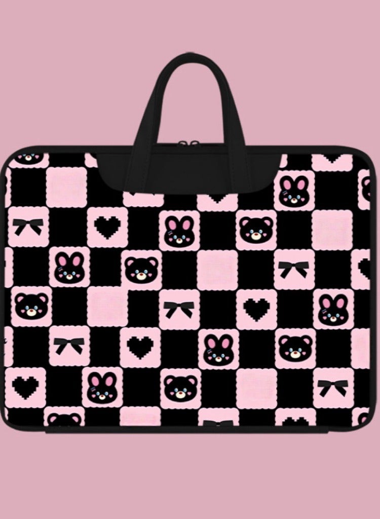 حقيبة كمبيوتر محمول مقاس 13/14/15/15.6 بوصة، حقيبة كمبيوتر محمول متعددة الوظائف ذات سعة كبيرة لأجهزة الكمبيوتر المحمولة مقاس 15.6 بوصة من Notebook، باللون الوردي Black Pink Bear - Image 1