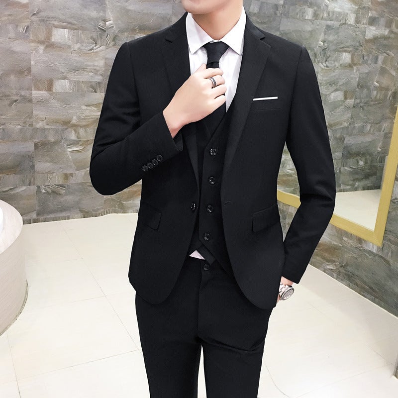 Korean Style Suit Men'S Three-Piece Suit Slim Professional Business Formal Wear College Student Best Man Small Suit Groom Knot - Image 2
