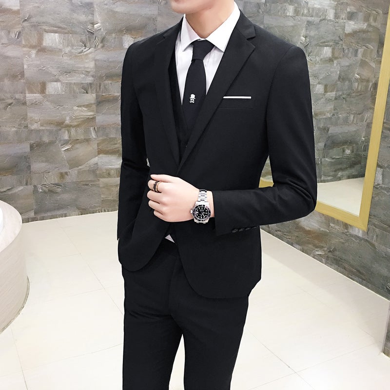 Korean Style Suit Men'S Three-Piece Suit Slim Professional Business Formal Wear College Student Best Man Small Suit Groom Knot - Image 4