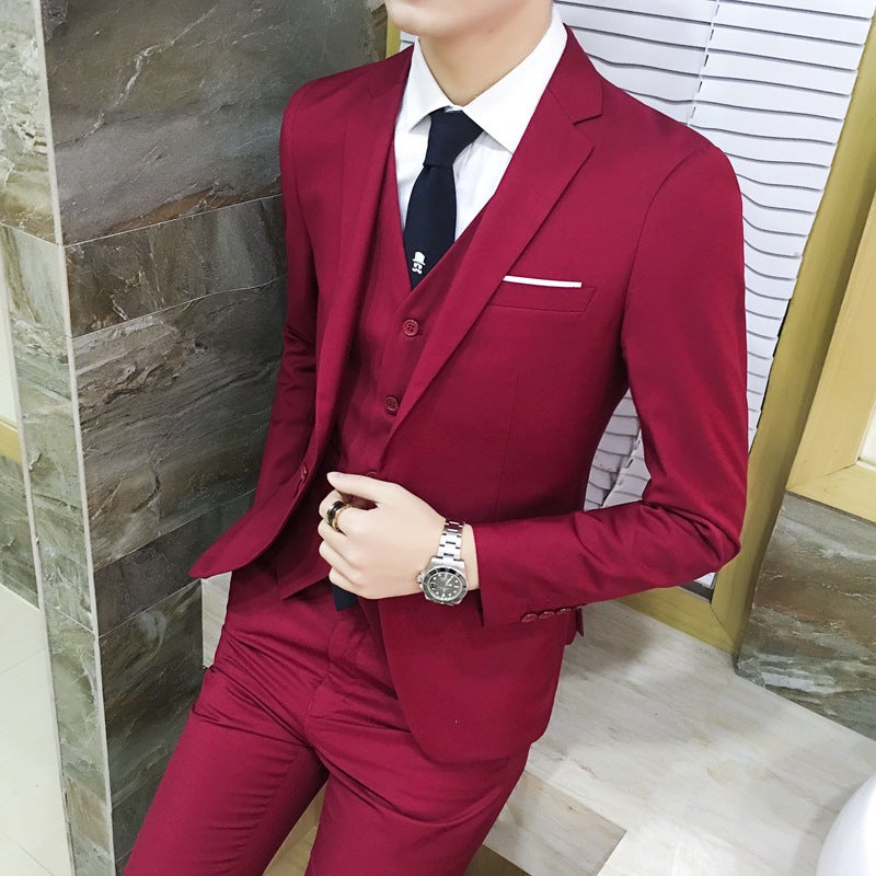 Korean Style Suit Men'S Three-Piece Suit Slim Professional Business Formal Wear College Student Best Man Small Suit Groom Knot - Image 1