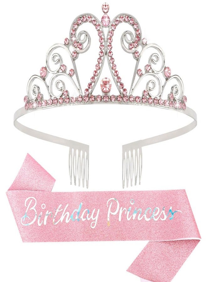AOPRIE Birthday Sash for Women Birthday Tiaran and Crown for Women Headbands for Women Girls Rhinestone Happy Birthday Accessories Favor Supllies Pink, 2 Pack - Image 1