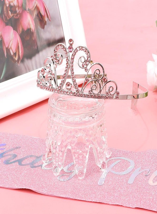AOPRIE Birthday Sash for Women Birthday Tiaran and Crown for Women Headbands for Women Girls Rhinestone Happy Birthday Accessories Favor Supllies Pink, 2 Pack - Image 2