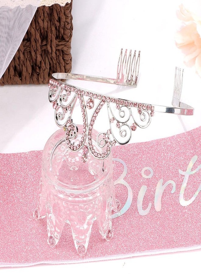 AOPRIE Birthday Sash for Women Birthday Tiaran and Crown for Women Headbands for Women Girls Rhinestone Happy Birthday Accessories Favor Supllies Pink, 2 Pack - Image 3