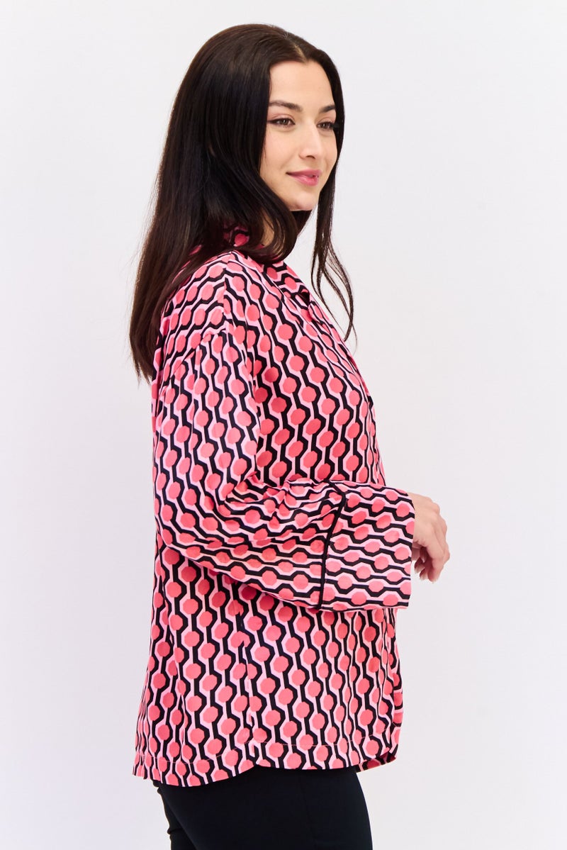 KOTON Women Notched Collar Long Sleeves Allover Print Shirt, Multicolor - Image 3