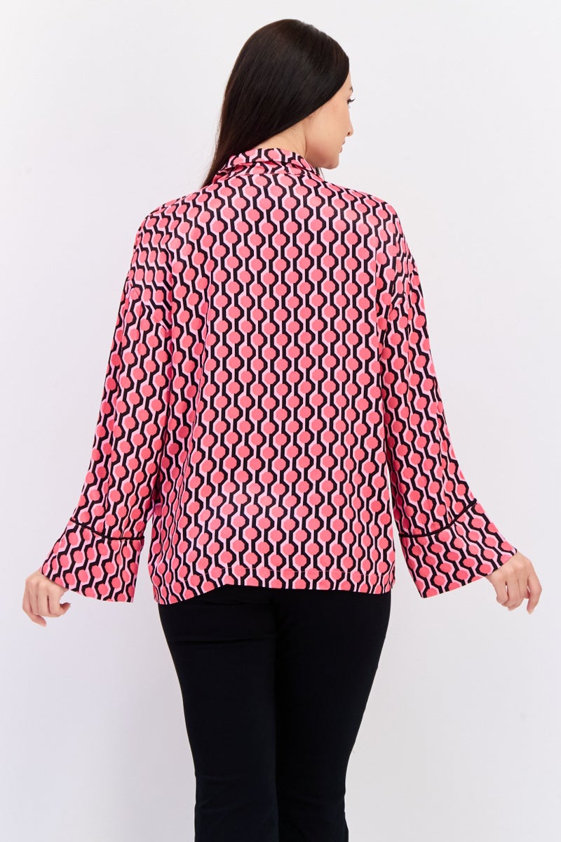 KOTON Women Notched Collar Long Sleeves Allover Print Shirt, Multicolor - Image 2