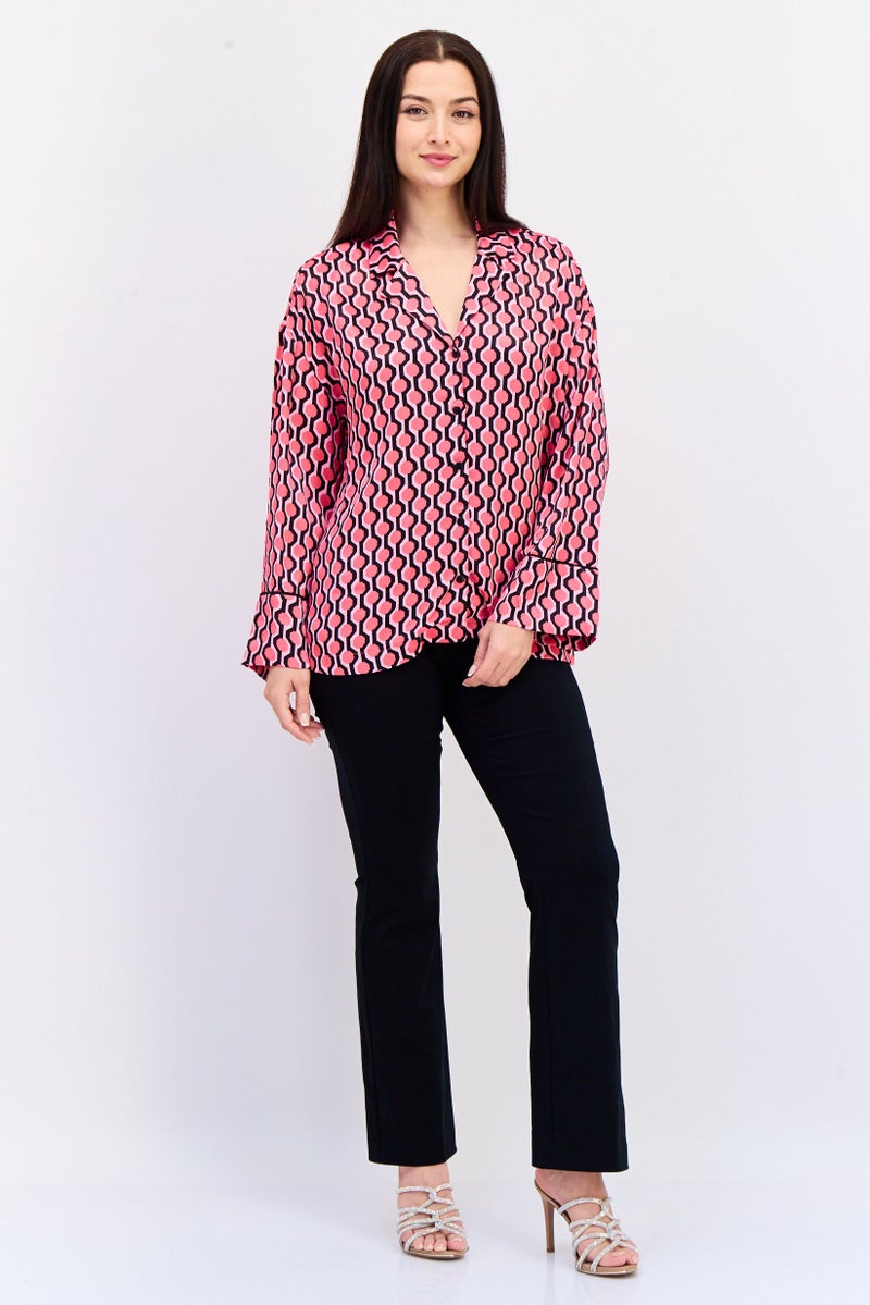 KOTON Women Notched Collar Long Sleeves Allover Print Shirt, Multicolor - Image 4