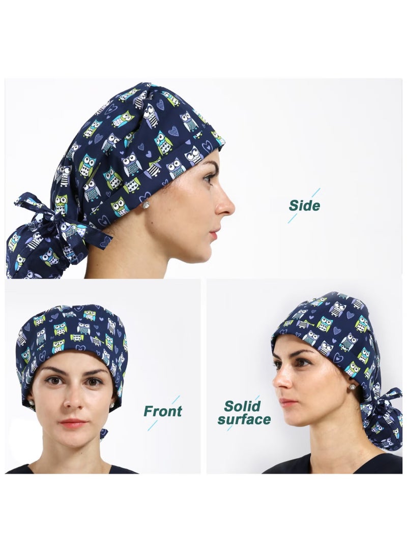 Pack Of 3 Surgical Caps For Female And Male Cotton Nursing Cap With Buttons And Sweatband Adjustable Tie Back Hat - Image 2