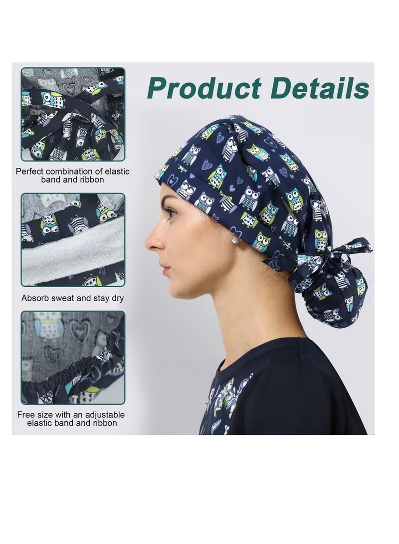 Pack Of 3 Surgical Caps For Female And Male Cotton Nursing Cap With Buttons And Sweatband Adjustable Tie Back Hat - Image 3