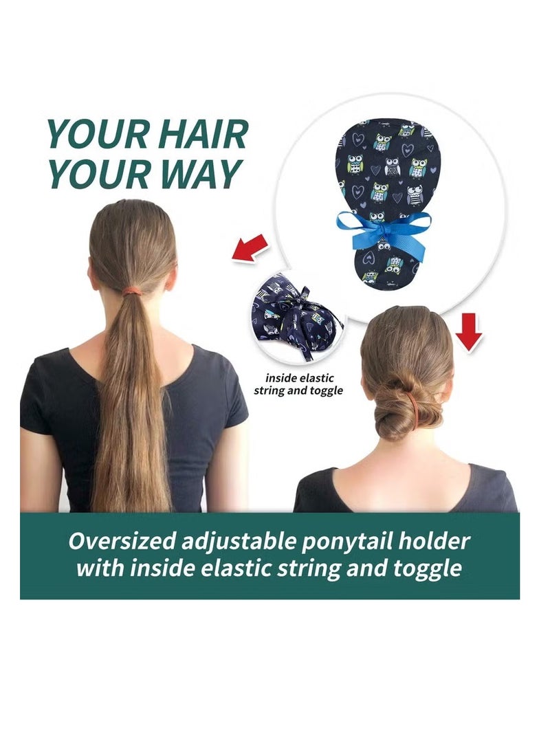 Pack Of 3 Surgical Caps For Female And Male Cotton Nursing Cap With Buttons And Sweatband Adjustable Tie Back Hat - Image 4