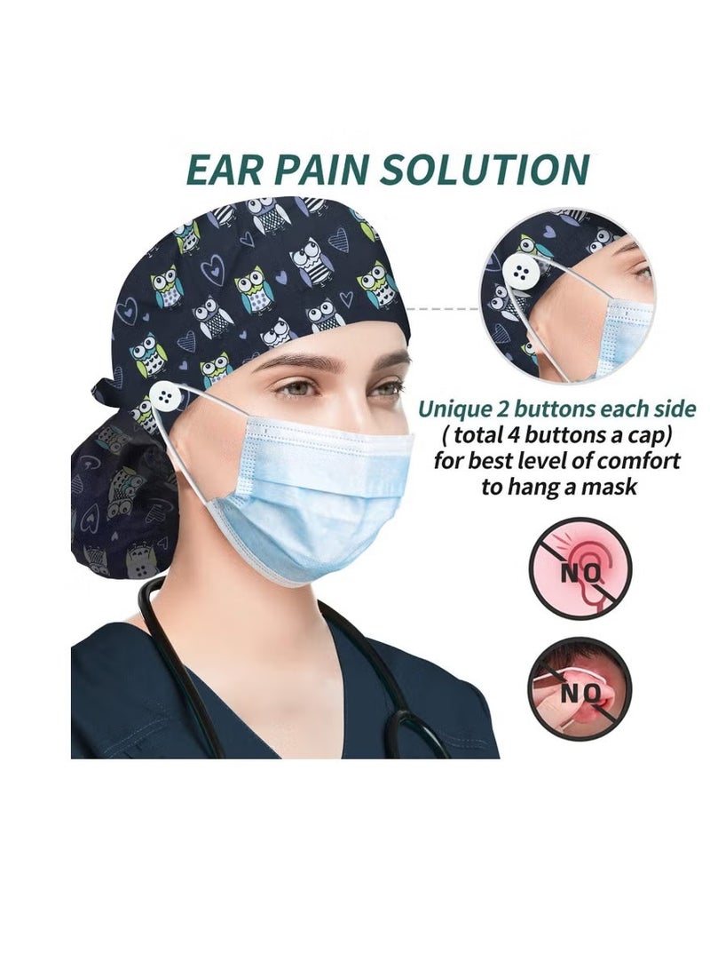 Pack Of 3 Surgical Caps For Female And Male Cotton Nursing Cap With Buttons And Sweatband Adjustable Tie Back Hat - Image 5