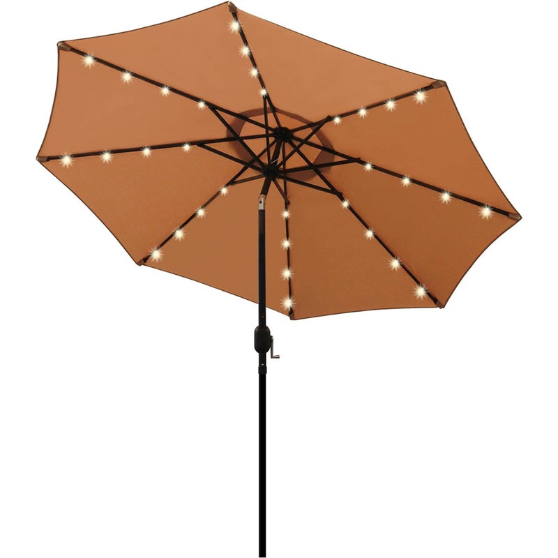 Blissun 9 ft Solar Umbrella, 32 LED Lighted Patio Umbrella, Table Market Umbrella, Outdoor Umbrella for Garden, Deck, Backyard, Pool and Beach (Tan) - Image 1