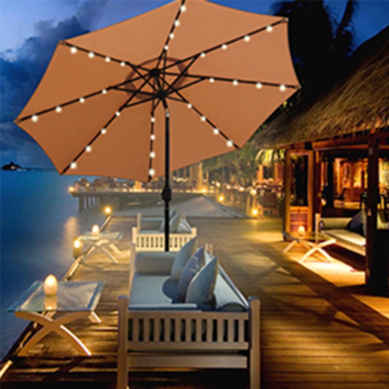 Blissun 9 ft Solar Umbrella, 32 LED Lighted Patio Umbrella, Table Market Umbrella, Outdoor Umbrella for Garden, Deck, Backyard, Pool and Beach (Tan) - Image 5