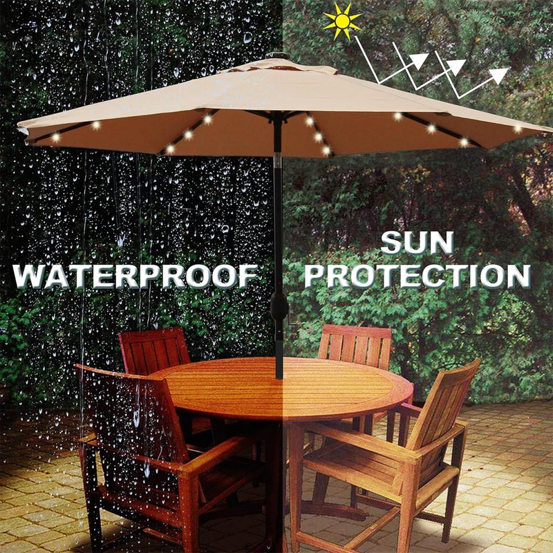 Blissun 9 ft Solar Umbrella, 32 LED Lighted Patio Umbrella, Table Market Umbrella, Outdoor Umbrella for Garden, Deck, Backyard, Pool and Beach (Tan) - Image 4