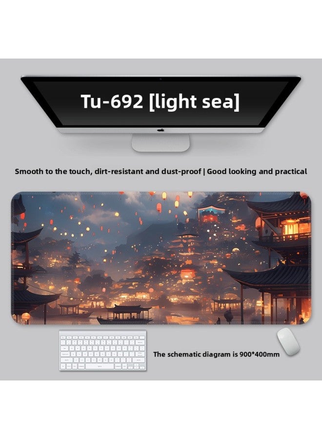 Mouse Pad Large National Style Landscape College Student Table Mat Game Special Keyboard Pad Men's And Women's Computer Office Mouse Pad-Color:600*300*2-Pattern:TU-692 [light Sea]]  - Image 1